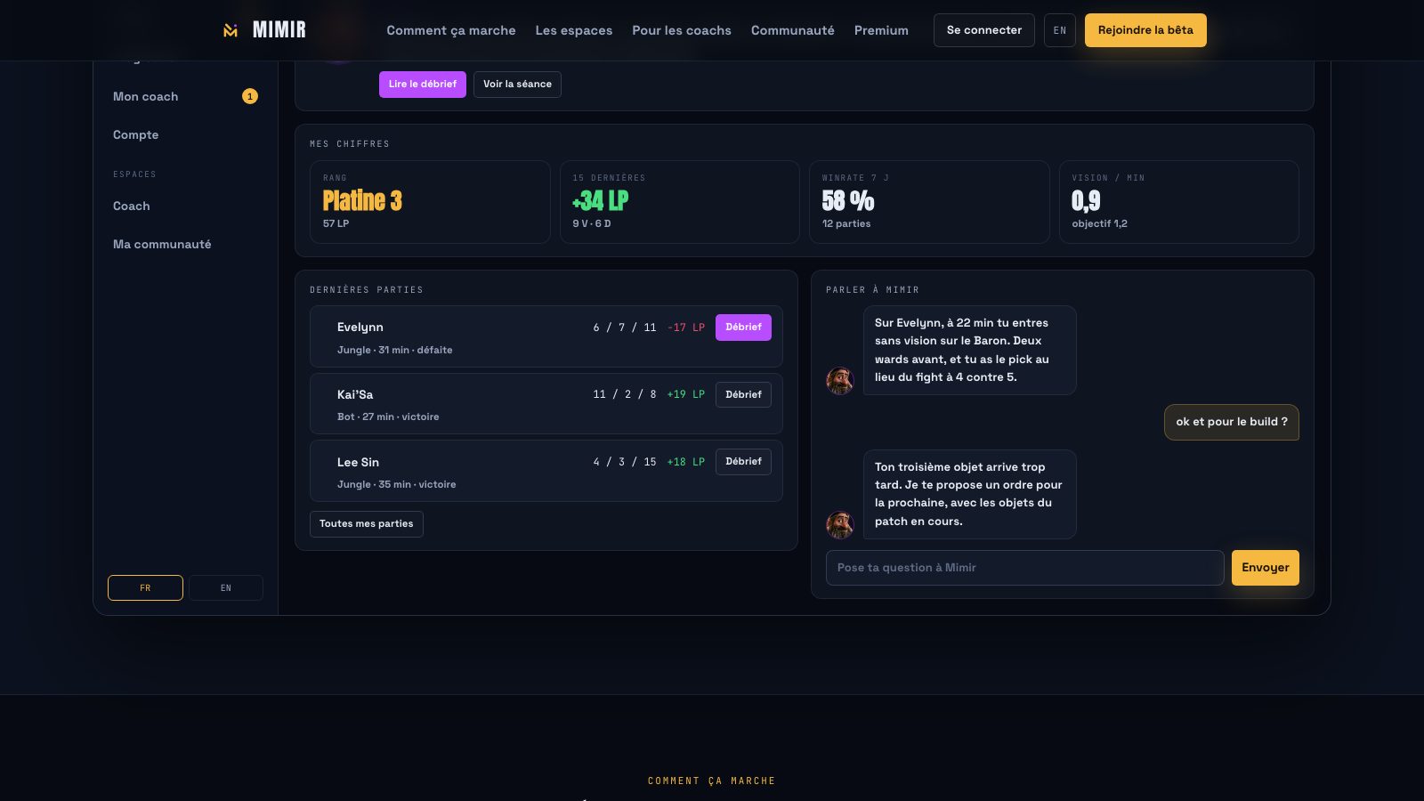 Mimir : l'espace joueur